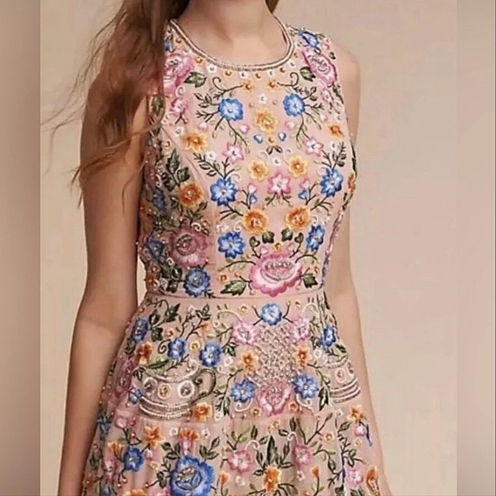 Needle & Thread fully beaded embroidered floral sleeveless shift mini dress 2 - Picture 4 of 13